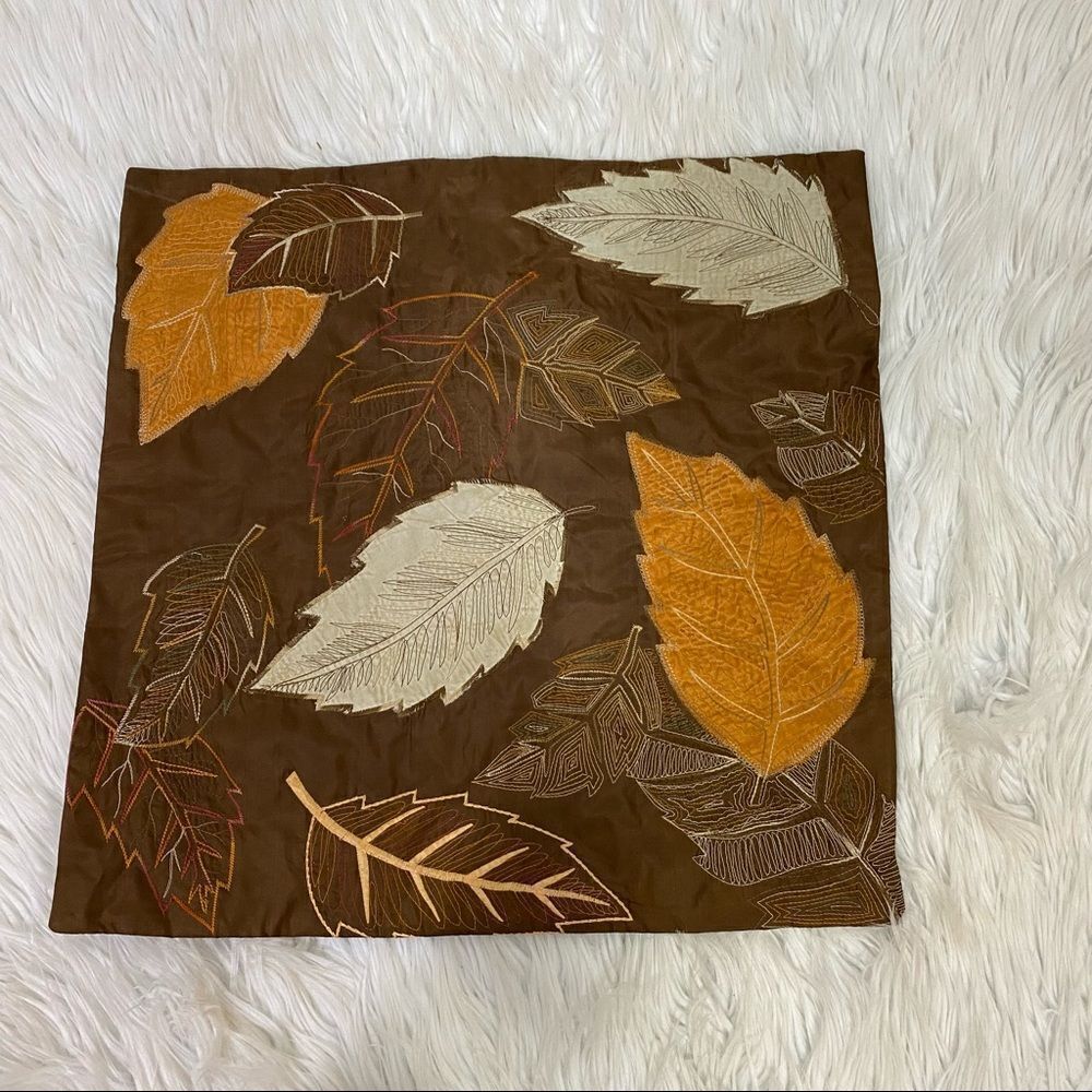 Pier 1 brown leaf  embroidery square decorative pillow case